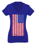 Vintage u.s. American Flag United States of America USA Proud For Women V neck fitted T Shirt
