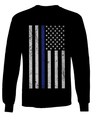 Big Flag USA American Police Support Blue Lives Matter Thin Line mens Long sleeve t shirt