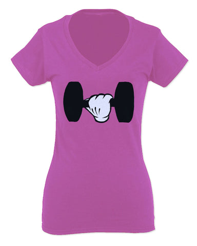 Funny Cool Workout weigths Lift Cartoon Glove Dumbells Dumbell For Women V neck fitted T Shirt