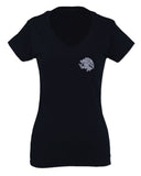 VICES AND VIRTUESS Hecho En Mexico Mexican Flag Coat of Arms Escudo Mexicano For Women V neck fitted T Shirt