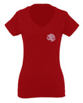 VICES AND VIRTUESS Hecho En Mexico Mexican Flag Coat of Arms Escudo Mexicano For Women V neck fitted T Shirt