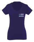 American Flag Thin Blue Line USA Police Support Lives Matter For Women V neck fitted T Shirt