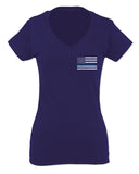 American Flag Thin Blue Line USA Police Support Lives Matter For Women V neck fitted T Shirt