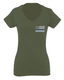 American Flag Thin Blue Line USA Police Support Lives Matter For Women V neck fitted T Shirt