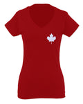Canadian Maple Leaf Flag Canada Pride Vintage Style For Women V neck fitted T Shirt