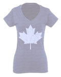 Canada Flag Maple Leaf Canadian Pride Retro Vintage Style For Women V neck fitted T Shirt