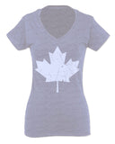 Canada Flag Maple Leaf Canadian Pride Retro Vintage Style For Women V neck fitted T Shirt