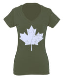 Canada Flag Maple Leaf Canadian Pride Retro Vintage Style For Women V neck fitted T Shirt