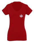 Vintage Weed Leaf Marihuana High Stoned Day Retro Cool For Women V neck fitted T Shirt