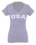 USA Vintage Patriotic American United States of America For Women V neck fitted T Shirt
