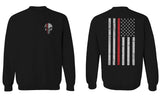 VICES AND VIRTUESS Front Skull Back Flag Thin Red Line USA Firefighter Support men's Crewneck Sweatshirt