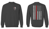 VICES AND VIRTUESS Front Skull Back Flag Thin Red Line USA Firefighter Support men's Crewneck Sweatshirt