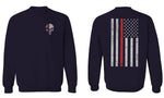 VICES AND VIRTUESS Front Skull Back Flag Thin Red Line USA Firefighter Support men's Crewneck Sweatshirt
