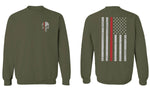VICES AND VIRTUESS Front Skull Back Flag Thin Red Line USA Firefighter Support men's Crewneck Sweatshirt