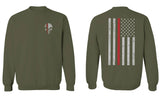 VICES AND VIRTUESS Front Skull Back Flag Thin Red Line USA Firefighter Support men's Crewneck Sweatshirt