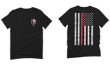 VICES AND VIRTUESS Front Skull Back Flag Thin Red Line USA Firefighter Support For men T Shirt