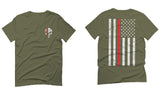 VICES AND VIRTUESS Front Skull Back Flag Thin Red Line USA Firefighter Support For men T Shirt