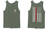 VICES AND VIRTUESS Front Skull Back Flag Thin Red Line USA Firefighter Support men's Tank Top