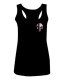 VICES AND VIRTUESS Front Skull Back Flag Thin Red Line USA Firefighter Support  women's Tank Top sleeveless Racerback