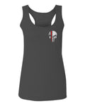 VICES AND VIRTUESS Front Skull Back Flag Thin Red Line USA Firefighter Support  women's Tank Top sleeveless Racerback