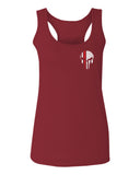 VICES AND VIRTUESS Front Skull Back Flag Thin Red Line USA Firefighter Support  women's Tank Top sleeveless Racerback