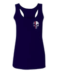 VICES AND VIRTUESS Front Skull Back Flag Thin Red Line USA Firefighter Support  women's Tank Top sleeveless Racerback