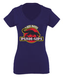 T Rex Hate Push UPS Funny Dinosaur Workout Fitness Gym For Women V neck fitted T Shirt