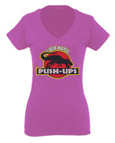 T Rex Hate Push UPS Funny Dinosaur Workout Fitness Gym For Women V neck fitted T Shirt