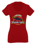 T Rex Hate Push UPS Funny Dinosaur Workout Fitness Gym For Women V neck fitted T Shirt