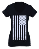 Big Vintage American Flag United States America Marine USA For Women V neck fitted T Shirt