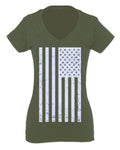Big Vintage American Flag United States America Marine USA For Women V neck fitted T Shirt