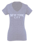 VICES AND VIRTUESS Cool Lennon Hipster Vintage Graphic New York City NYC Printed For Women V neck fitted T Shirt