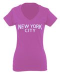 VICES AND VIRTUESS Cool Lennon Hipster Vintage Graphic New York City NYC Printed For Women V neck fitted T Shirt