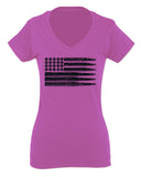 Bullet Flag 2nd Amendment American USA United State America For Women V neck fitted T Shirt
