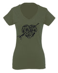 VICES AND VIRTUESS Second Amendment American Gun Rights arms Weapon Heart USA For Women V neck fitted T Shirt