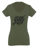 VICES AND VIRTUESS Second Amendment American Gun Rights arms Weapon Heart USA For Women V neck fitted T Shirt
