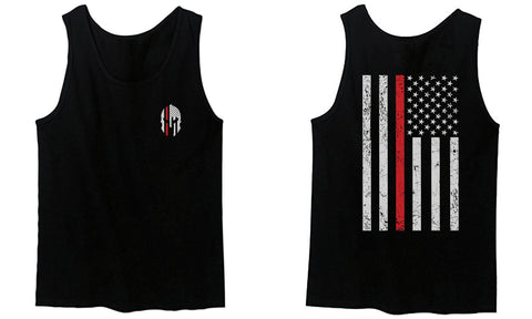 Greek Helmet America Support Thin Red Line Fonts Firefighter men's Tank Top