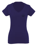 VICES AND VIRTUESS Cool Small Logo Seal Good Vibe For Women V neck fitted T Shirt