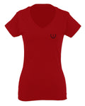 VICES AND VIRTUESS Cool Small Logo Seal Good Vibe For Women V neck fitted T Shirt