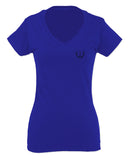 VICES AND VIRTUESS Cool Small Logo Seal Good Vibe For Women V neck fitted T Shirt