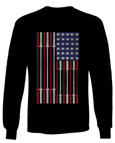 Workout Fitness Bars America American Flags Gym Tough mens Long sleeve t shirt