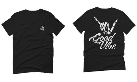 Front and Back Good Vibe Bones Hand Shaka Cool Vintage Hipster Graphic For men T Shirt