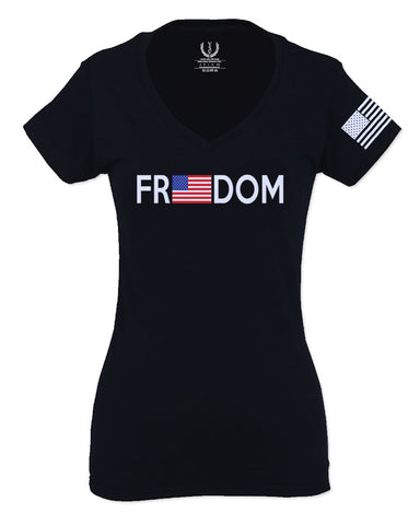 Freedom Grunt Proud American Flag Military Armour US USA For Women V neck fitted T Shirt