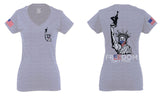 Front and Back Freedom Isn't Free Grunt 2nd Amendment Ammendment Guns Second For Women V neck fitted T Shirt