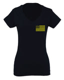 Yellow American Flag United States of America USA Military For Women V neck fitted T Shirt