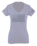 Gray America USA Patriotic American United States Vintage Flag For Women V neck fitted T Shirt
