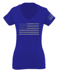 Gray America USA Patriotic American United States Vintage Flag For Women V neck fitted T Shirt