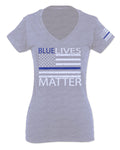 Blue Lives Matter American Flag Thin Blue Line USA Police Support For Women V neck fitted T Shirt
