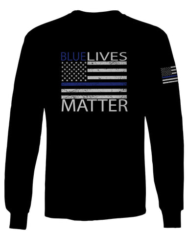 Blue Lives Matter American Flag Thin Blue Line USA Police Support mens Long sleeve t shirt