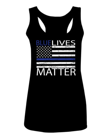 Blue Lives Matter American Flag Thin Blue Line USA Police Support  women's Tank Top sleeveless Racerback